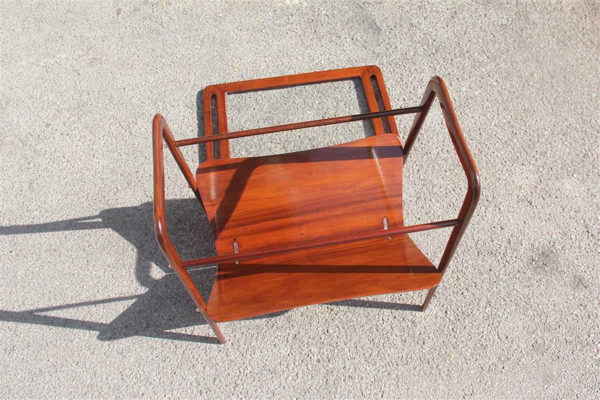 Noyer Chariot de bar Plateau Midcentury Italian Design Walnut Brown Wood Ico Parisi De Baggis en vente