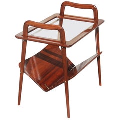 Chariot de bar Plateau Midcentury Italian Design Walnut Brown Wood Ico Parisi De Baggis