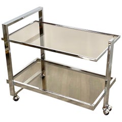 Bar Cart Trolley Chrome and Smoked Glass Romeo Rega Style, Italy, 1970s