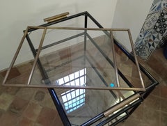 Mid-Century Modern Bar Cart in Black Metal and Brass, Italy, 1960s