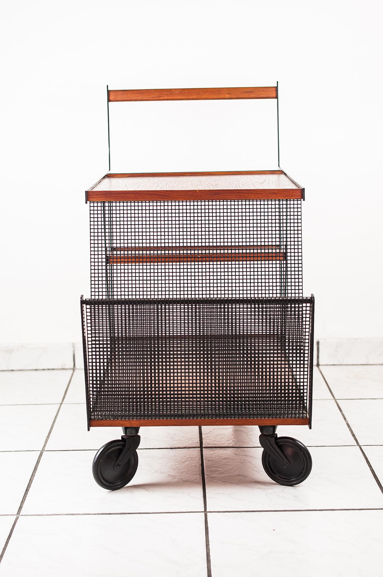 Austrian Bar Cart Vienna circa 1950s with Punched Grid For Sale