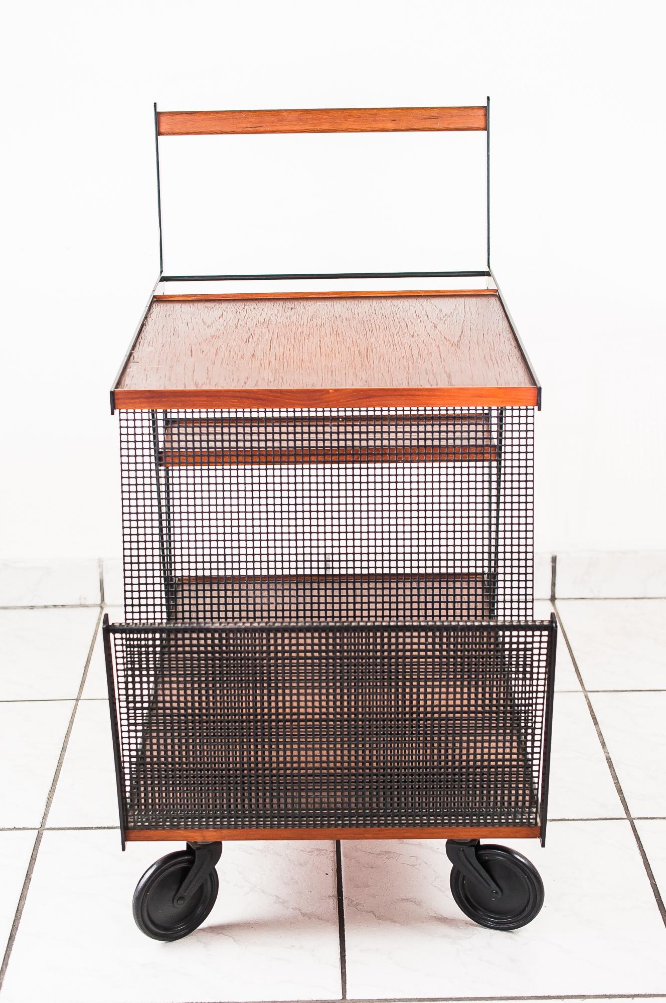Lacquered Bar Cart Vienna circa 1950s with Punched Grid For Sale