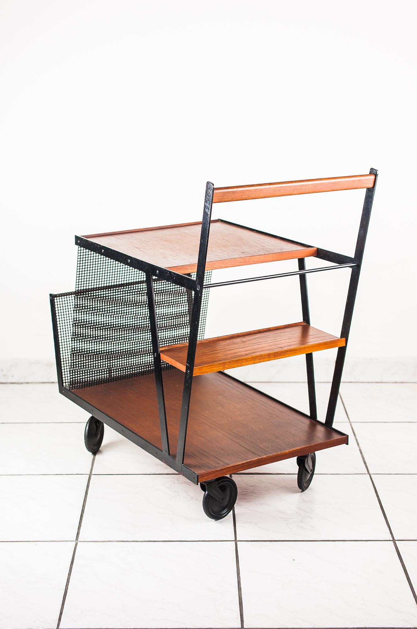 Wood Bar Cart Vienna circa 1950s with Punched Grid For Sale