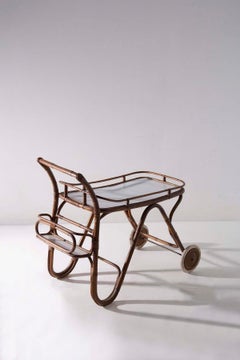 Bar Cart Vintage Italian in bamboo and formica
