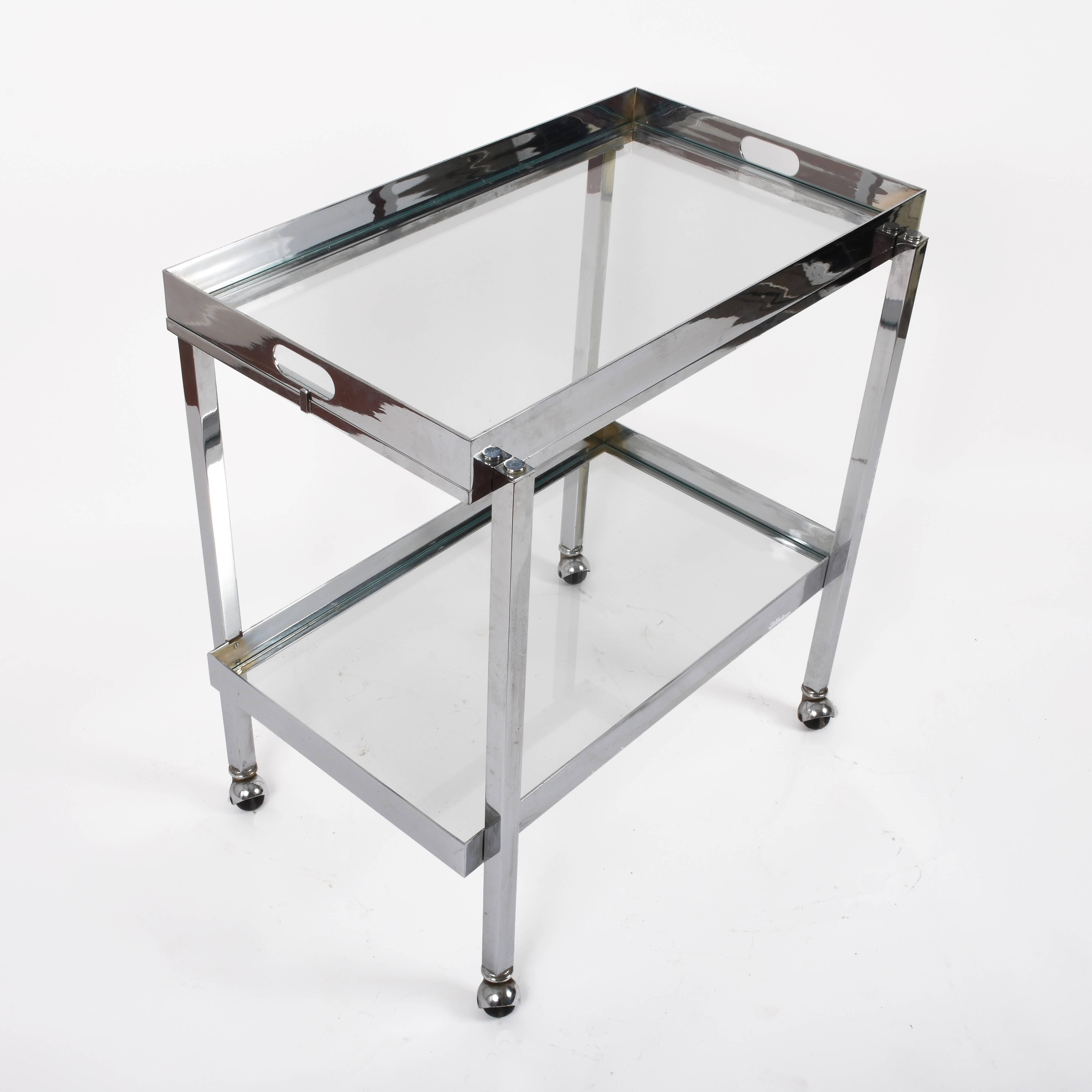 Bar Cart with Service Tray, Chromed Steel and Glass, Italy, 1970s 5