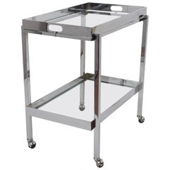 Vintage Bar Cart with Service Tray, Chromed Steel and Glass, Italy, 1970s