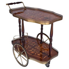 Bar Cart with Wood Inlay & Reticulated Brass Details, Italy