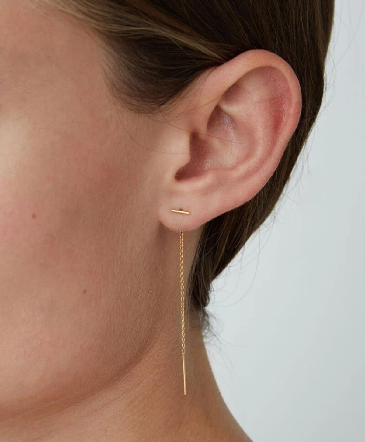 Bar Kette Thread Ohrringe 925 Silber Frauen Threader Ohrring Mode Schmuck Geschenk im Angebot 2