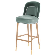 Bar Chair Frida in Solid Wood, Brass and Upholstery New