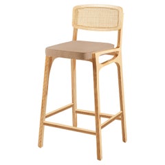 Bar Chair Karl in Natural Beech and Bouclê Latte