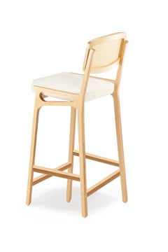 Bar Chair Karl in Natural Beech and Bouclê Snow