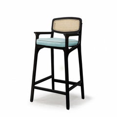 Bar Chair Karl with Arms in Solid Wood and Upholstery New