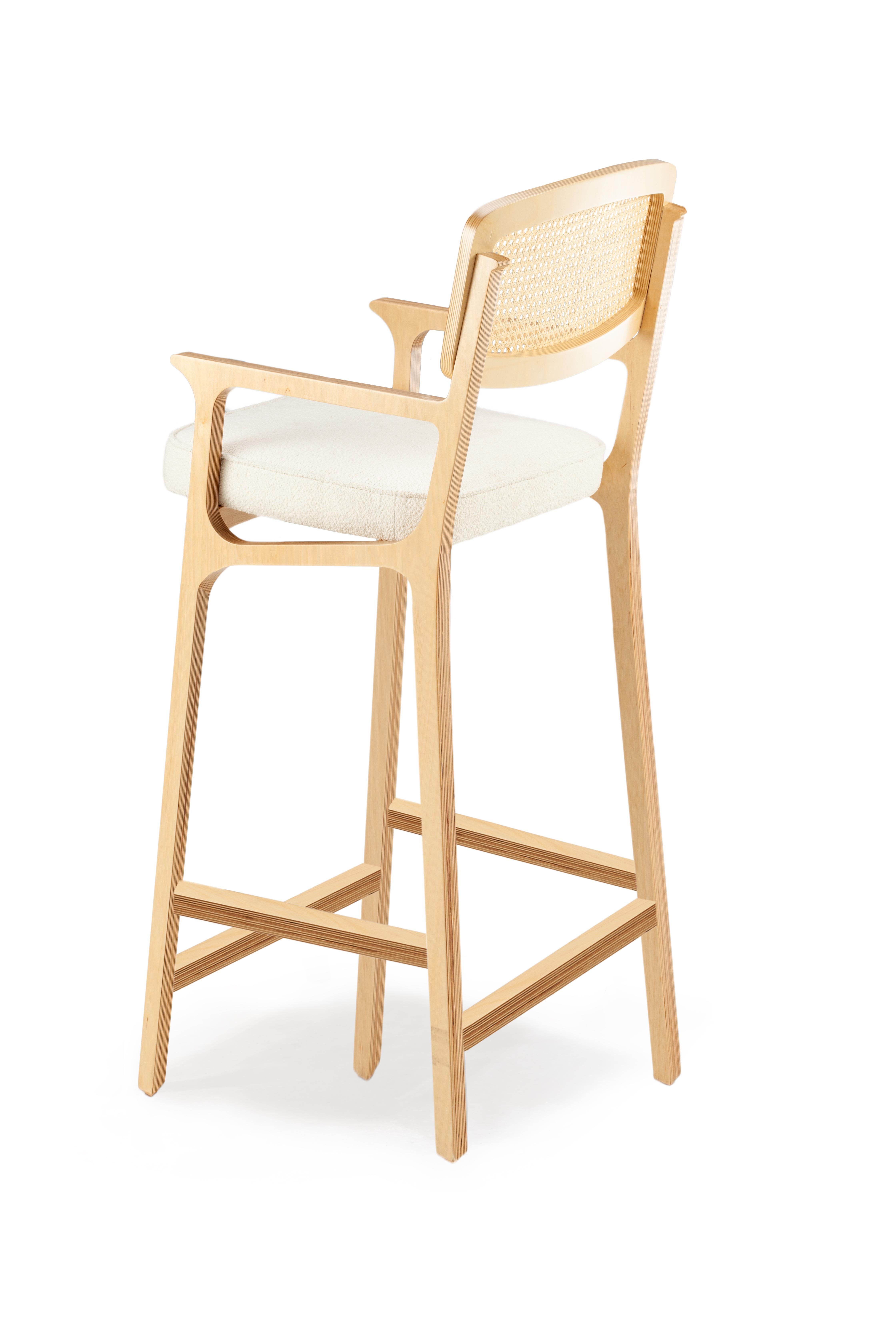 Bar Chair Karl with Arms in Solid Wood and Upholstery New 1
