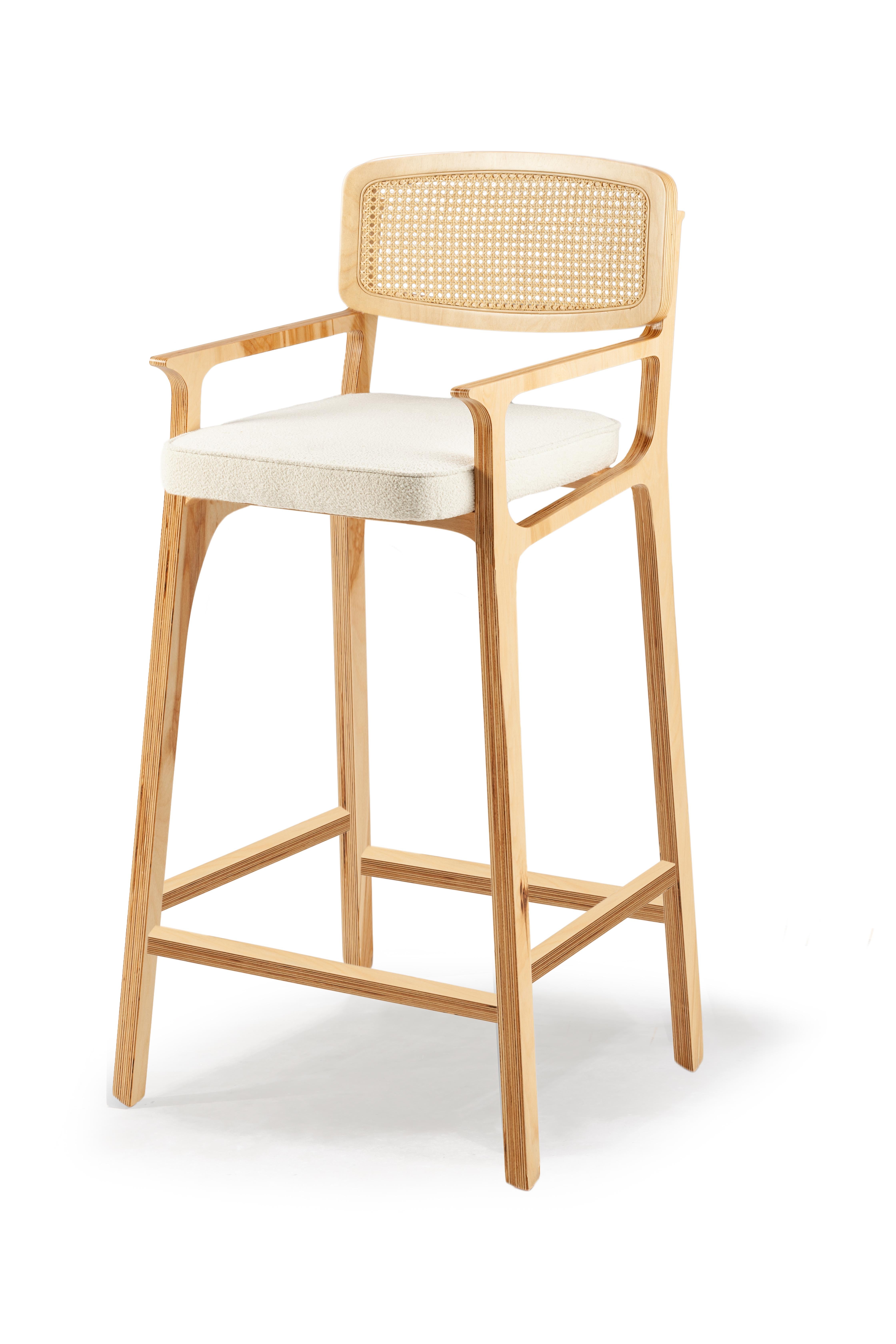 Bar Chair Karl with Arms in Solid Wood and Upholstery New 2