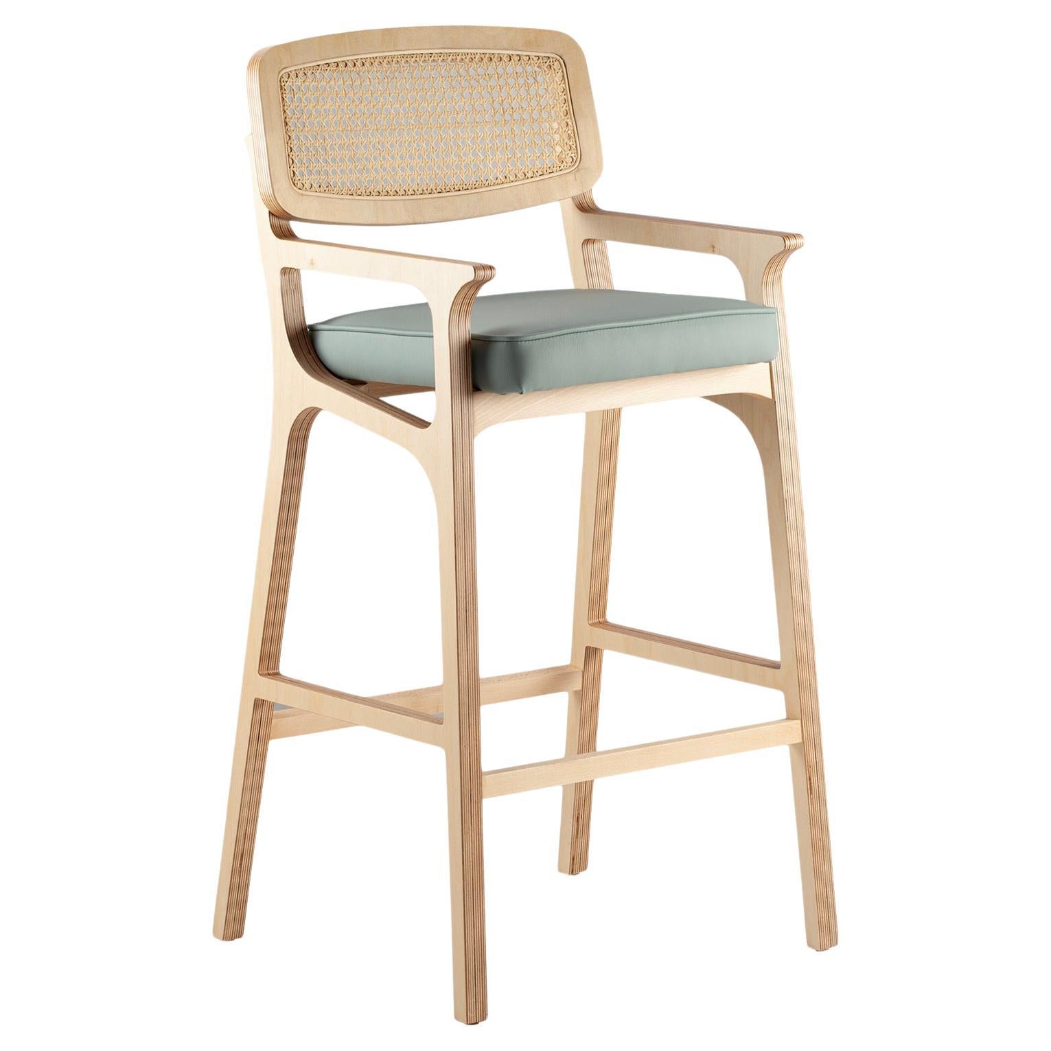 Bar Chair Karl with Arms in Solid Wood and Upholstery New