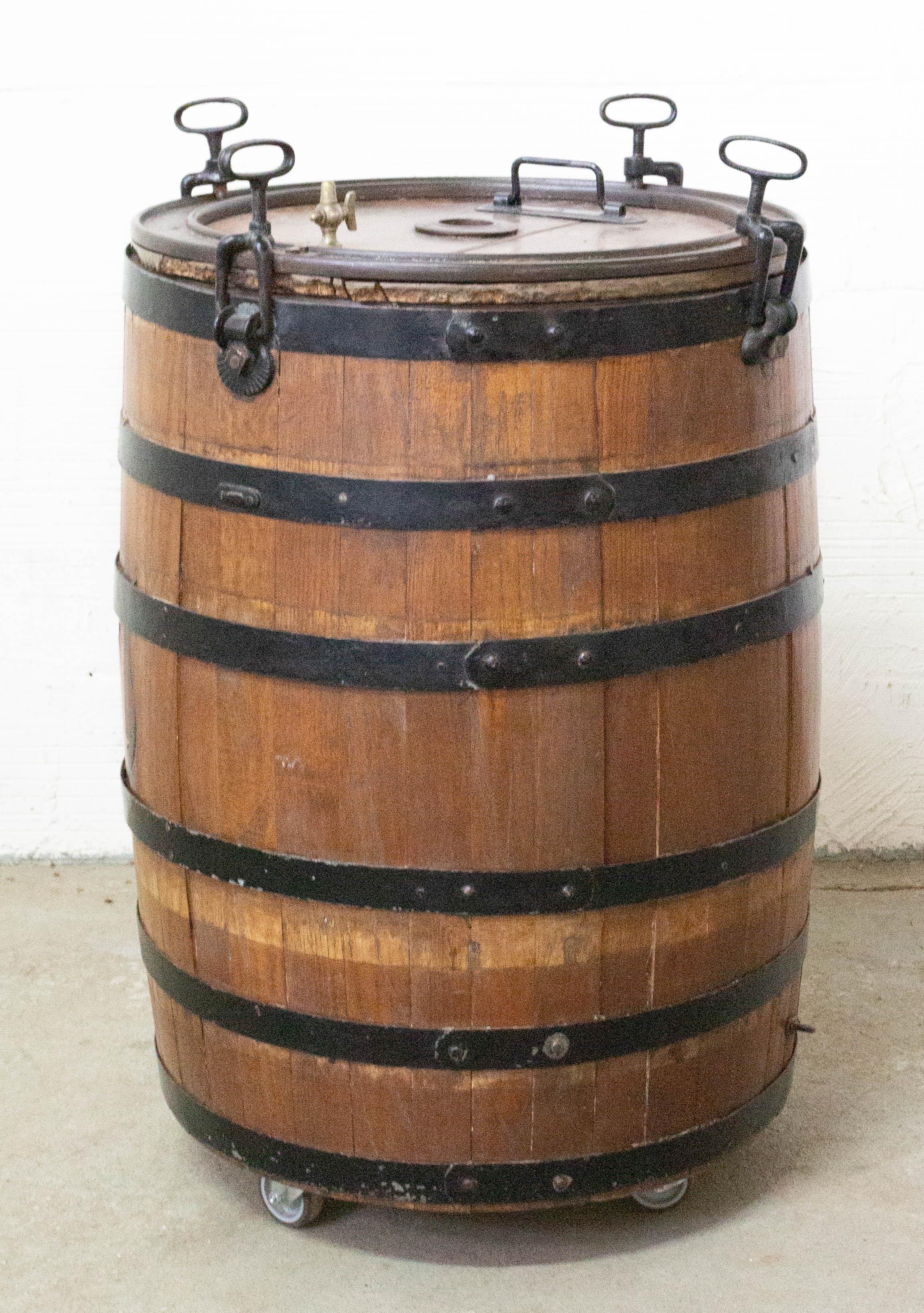 French Provincial Bar Cocktail Cabinet Barrel, Oak and Wrought Iron, France, 19th Century