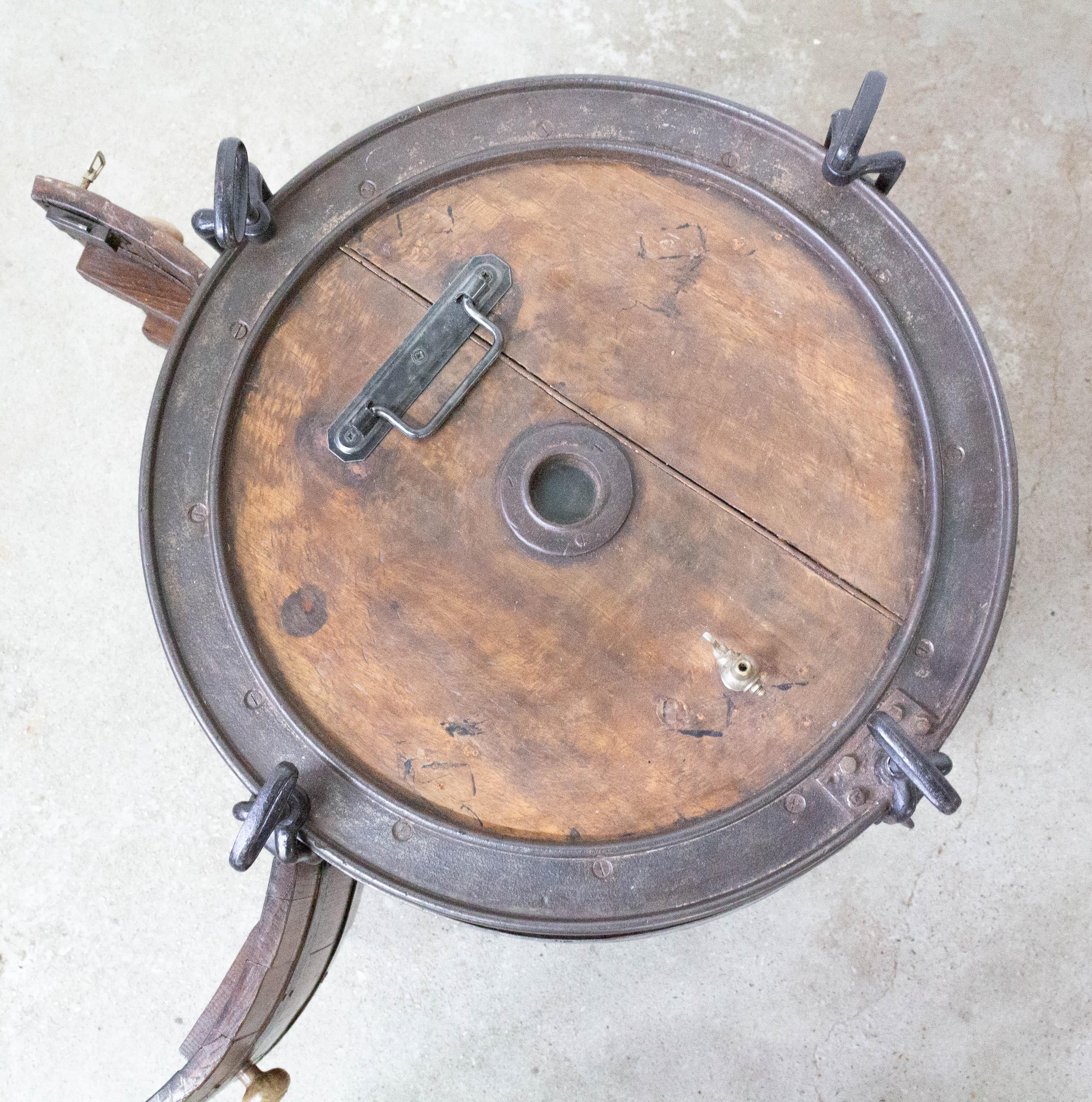 French Bar Cocktail Cabinet Barrel, Oak and Wrought Iron, France, 19th Century For Sale