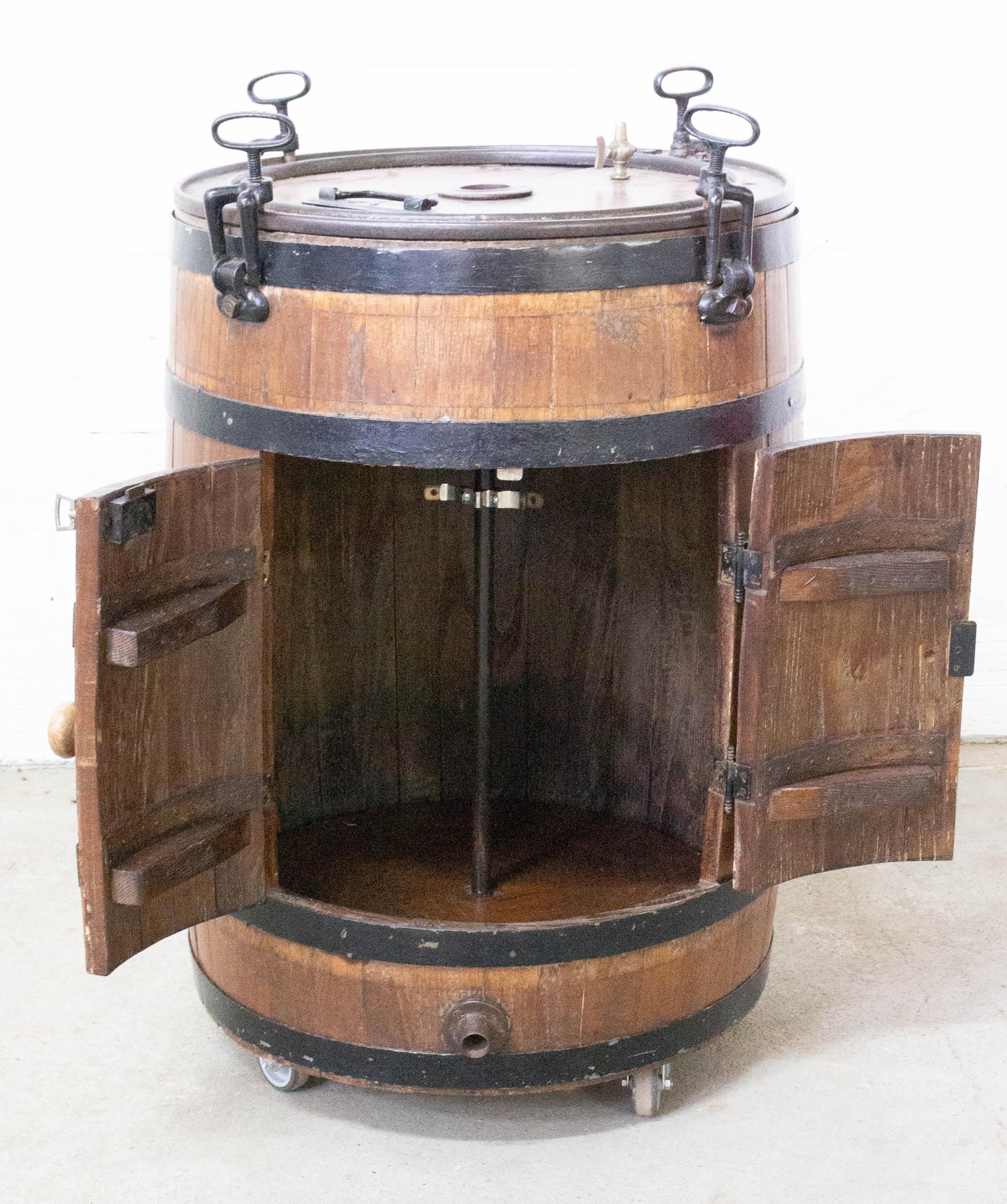 Bar Cocktail Cabinet Barrel, Oak and Wrought Iron, France, 19th Century 1
