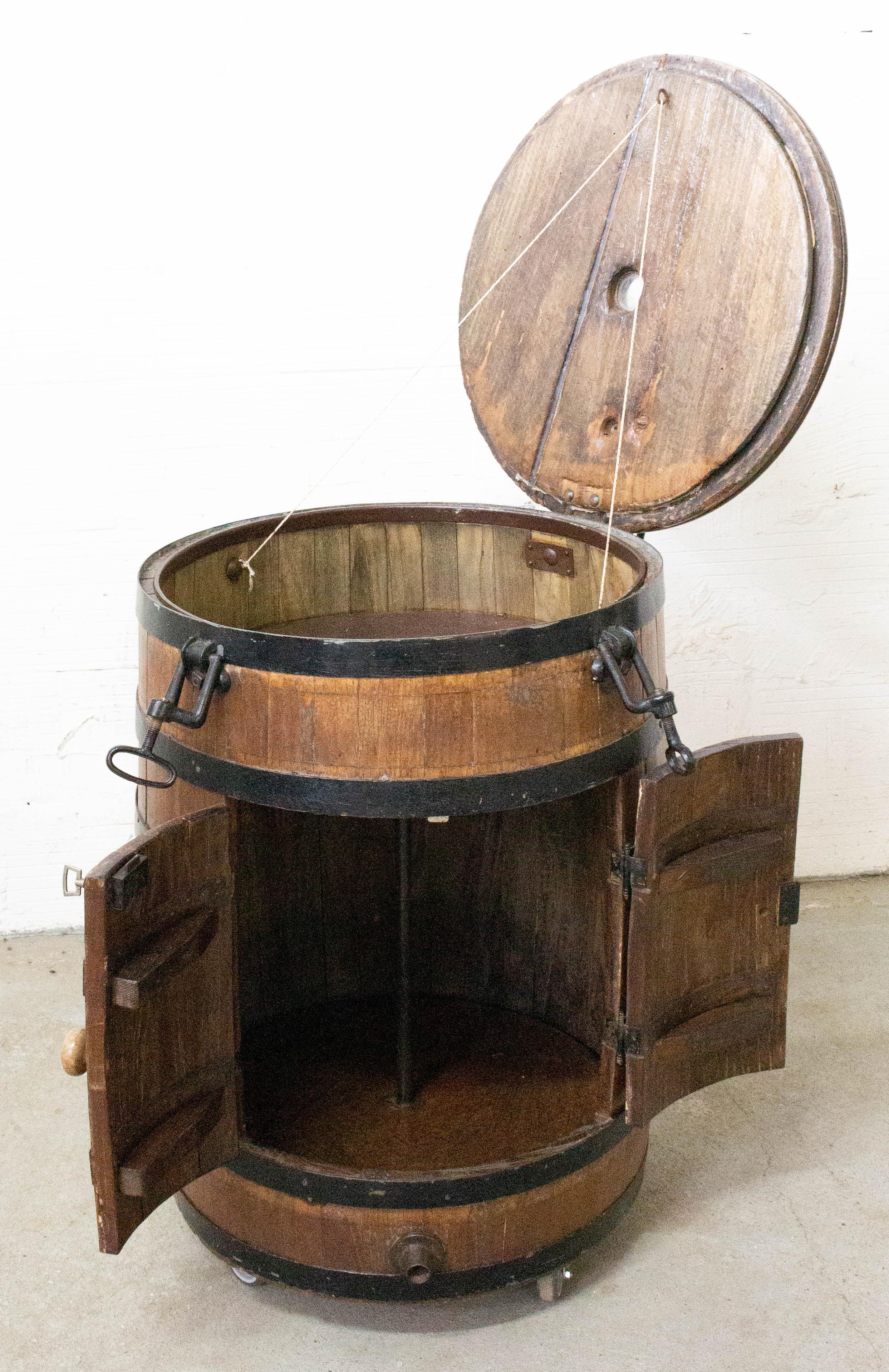 Bar Cocktail Cabinet Barrel, Oak and Wrought Iron, France, 19th Century 2