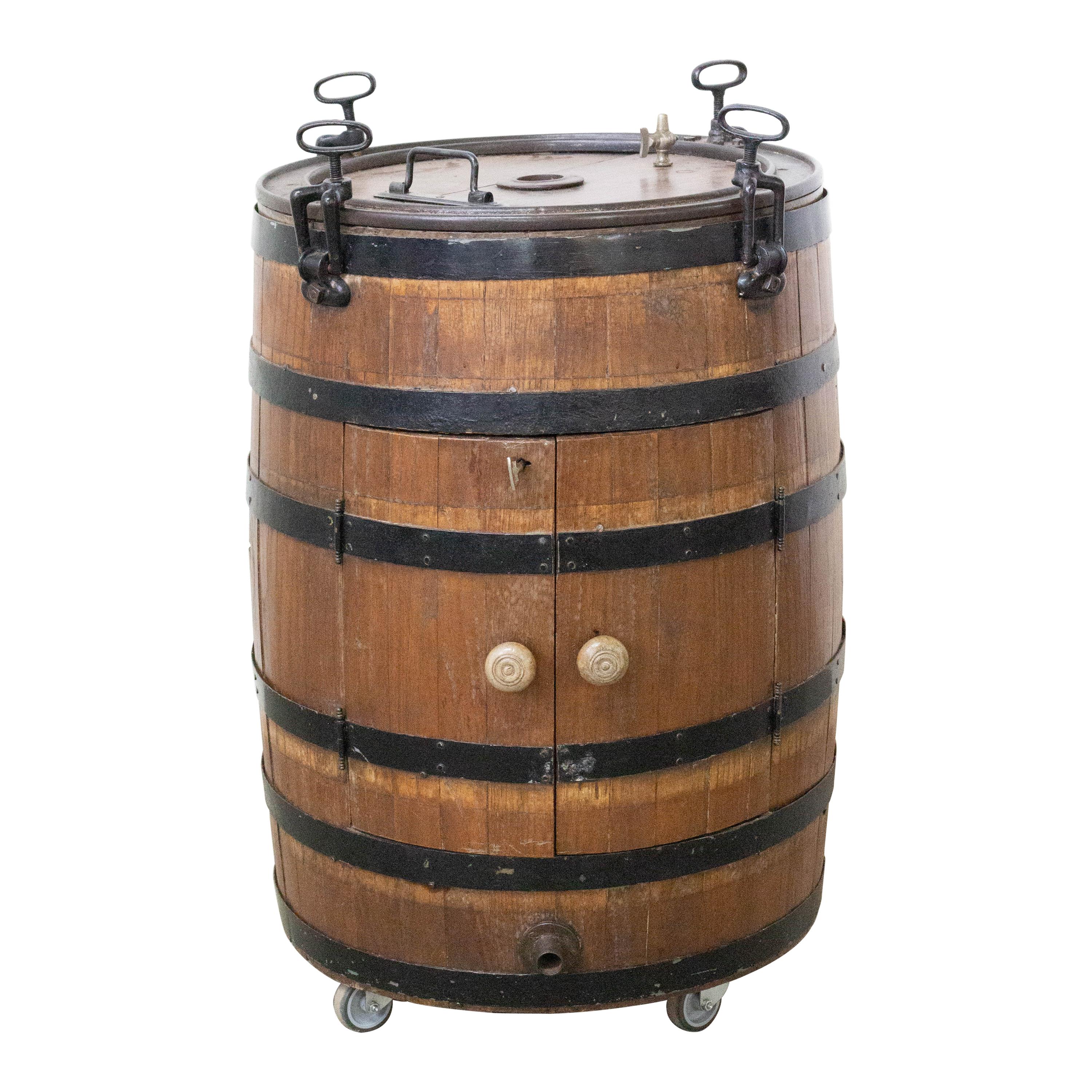 Bar Cocktail Cabinet Barrel, Oak and Wrought Iron, France, 19th Century For Sale