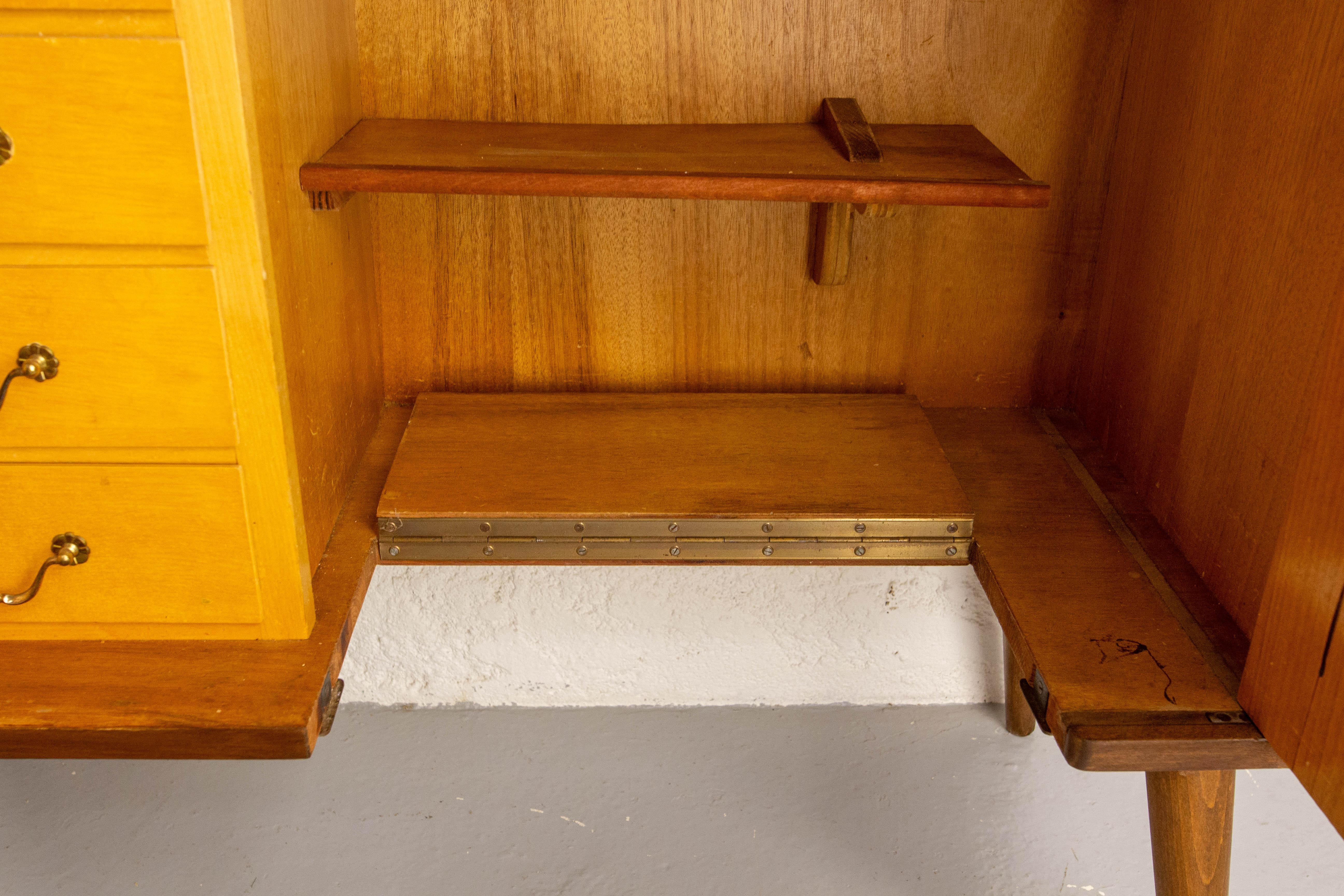 Bar Cocktail Cabinet, Walnut & Marble France, 20th Mid-Century For Sale 4