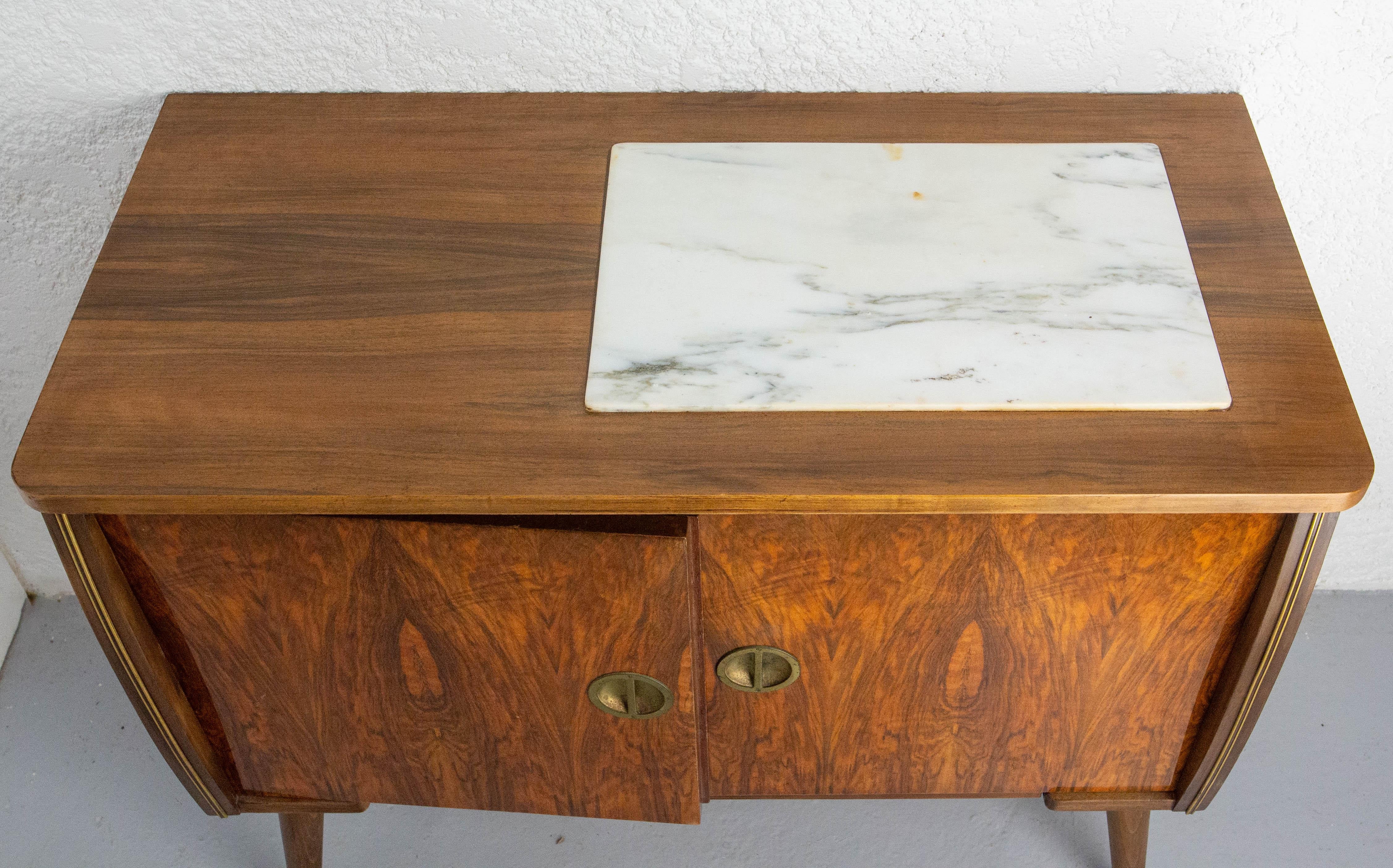Bar Cocktail Cabinet, Walnut & Marble France, 20th Mid-Century For Sale 5