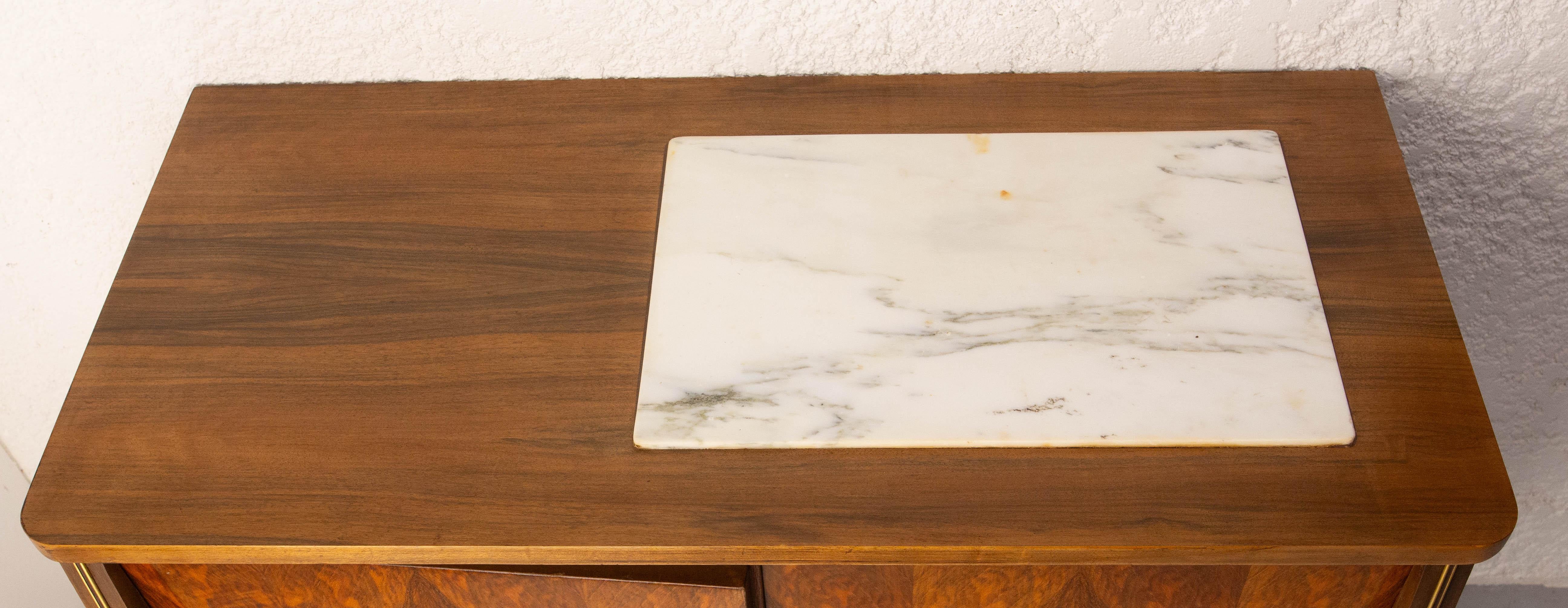 Bar Cocktail Cabinet, Walnut & Marble France, 20th Mid-Century For Sale 6