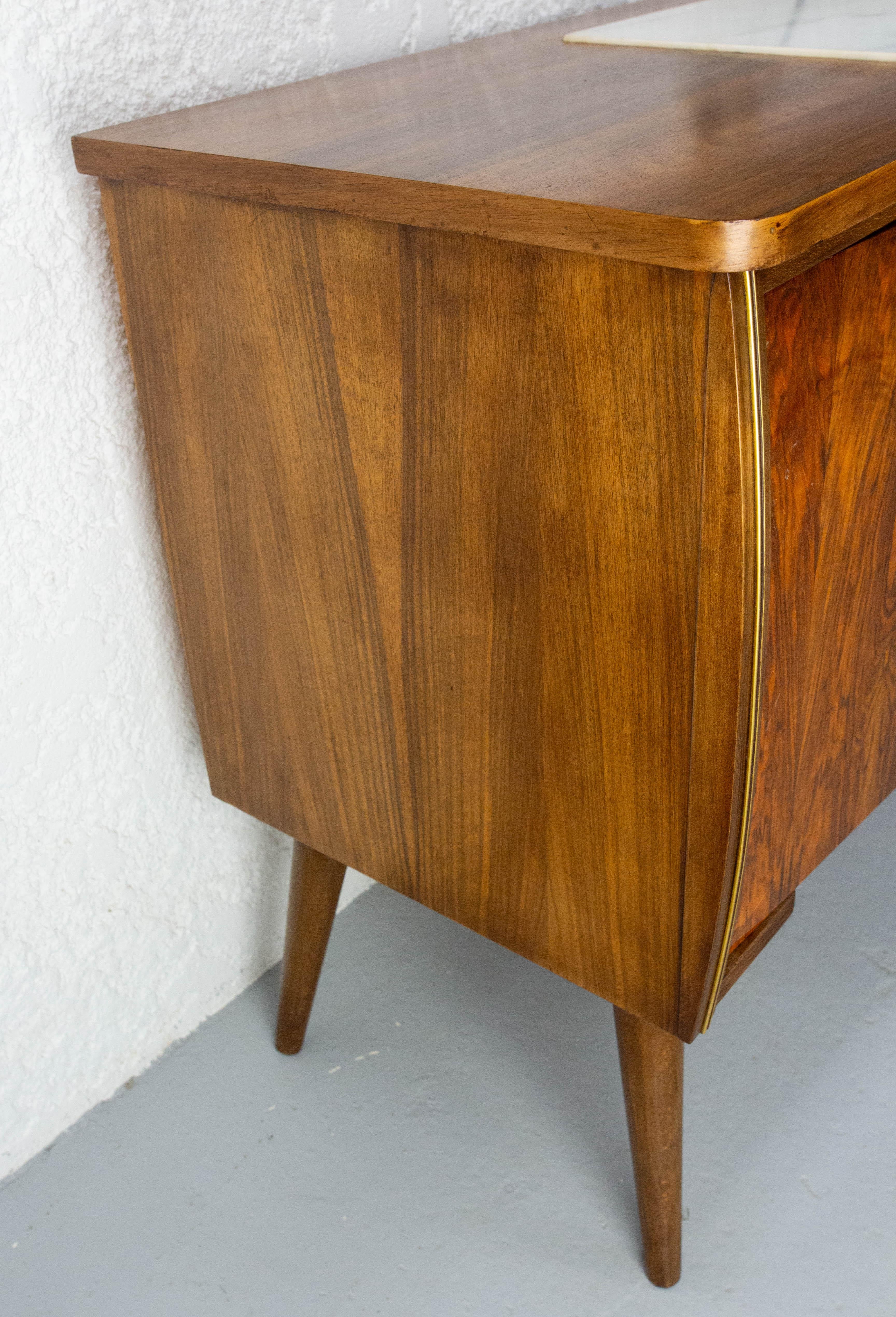 Bar Cocktail Cabinet, Walnut & Marble France, 20th Mid-Century For Sale 12