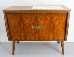 Mueble Bar Cocktail, Nogal y Mármol Francia, Siglo XX Mediados de siglo
