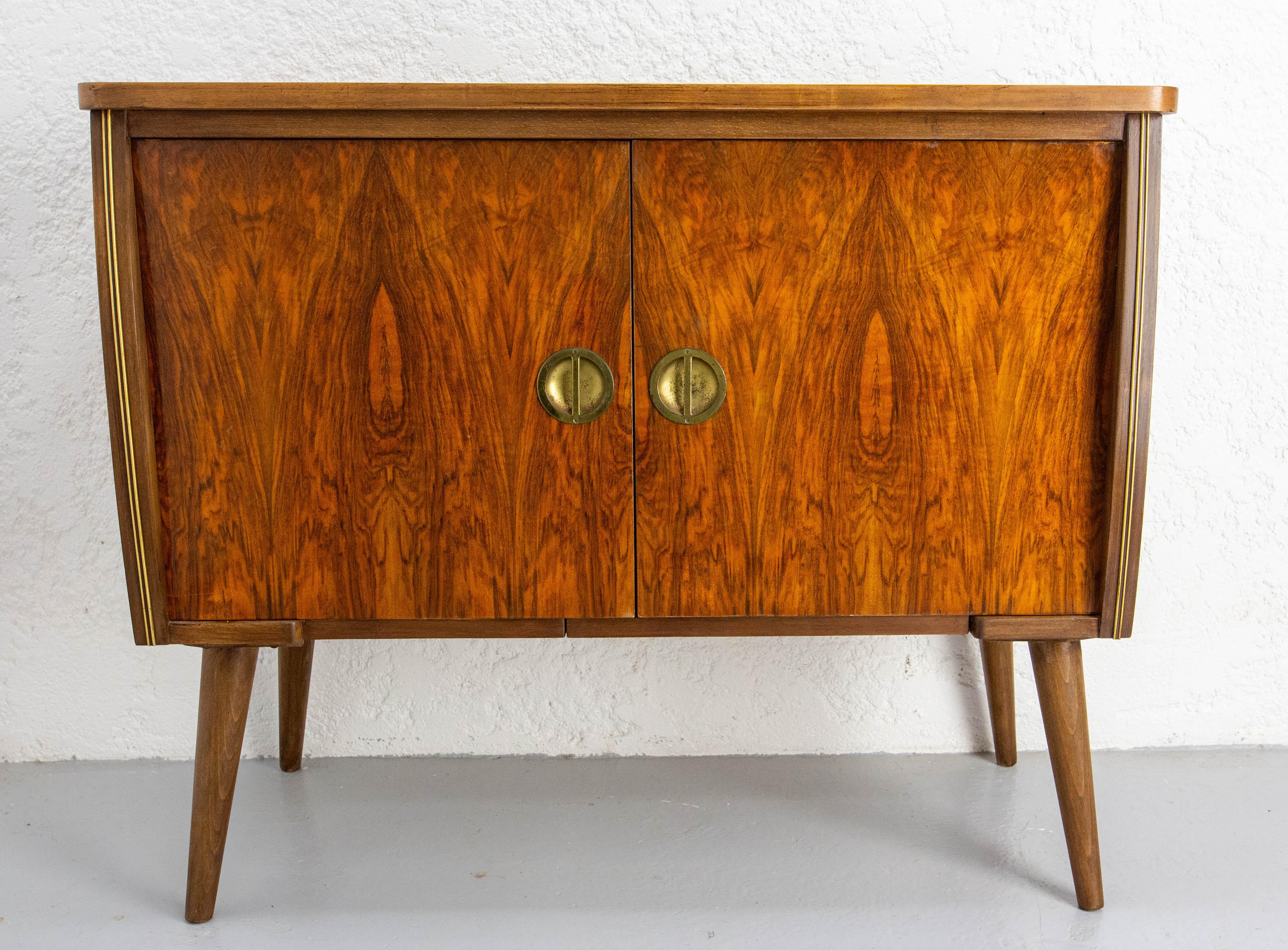 French Provincial Bar Cocktail Cabinet, Walnut & Marble France, 20th Mid-Century For Sale