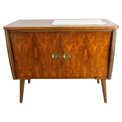 Bar-Cocktailschrank, Nussbaum und Marmor Frankreich, 20. Jahrhundert