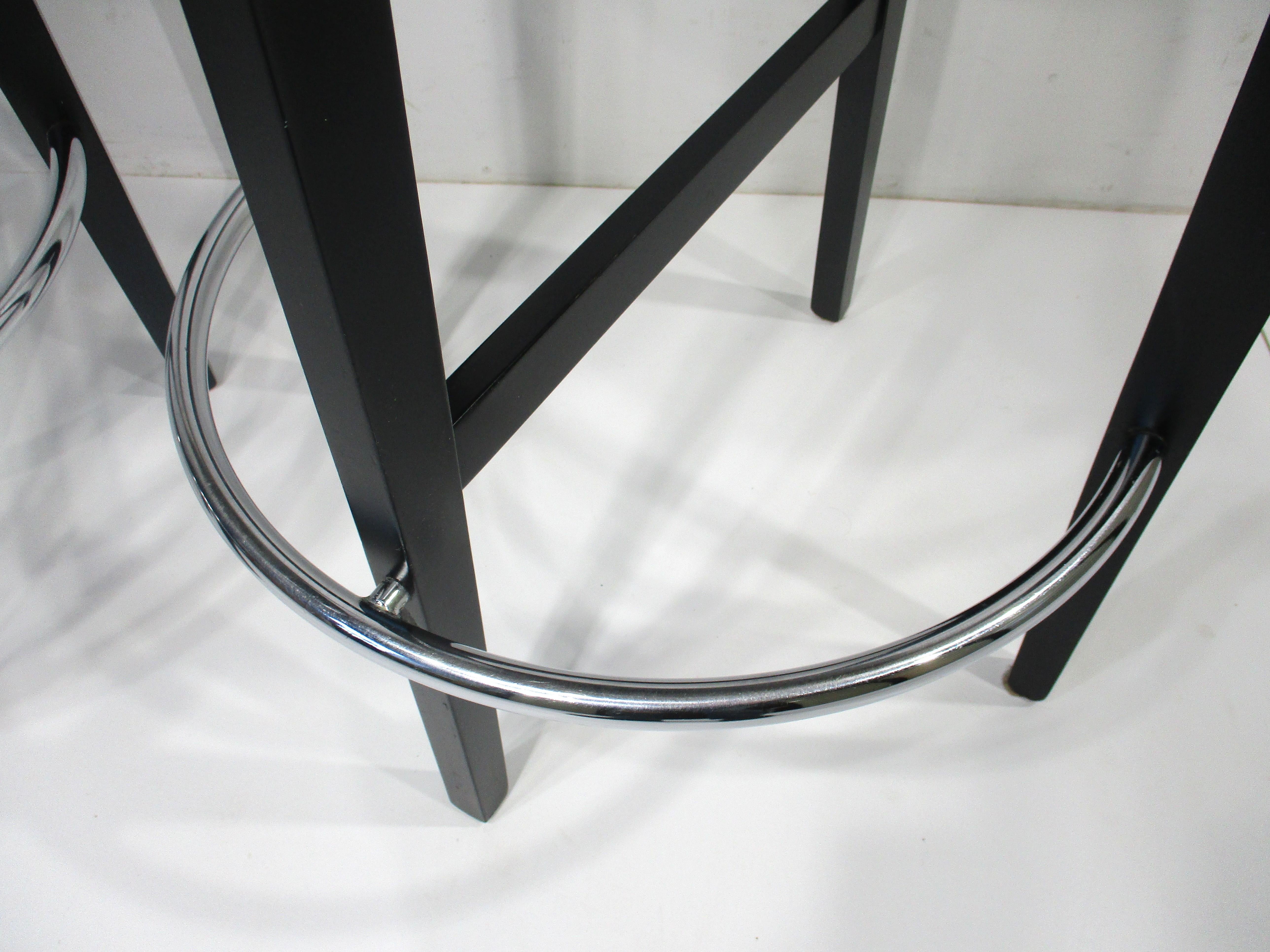 Bar / Counter Leather Wood Chrome Stools in the style of Leon Pace  For Sale 4