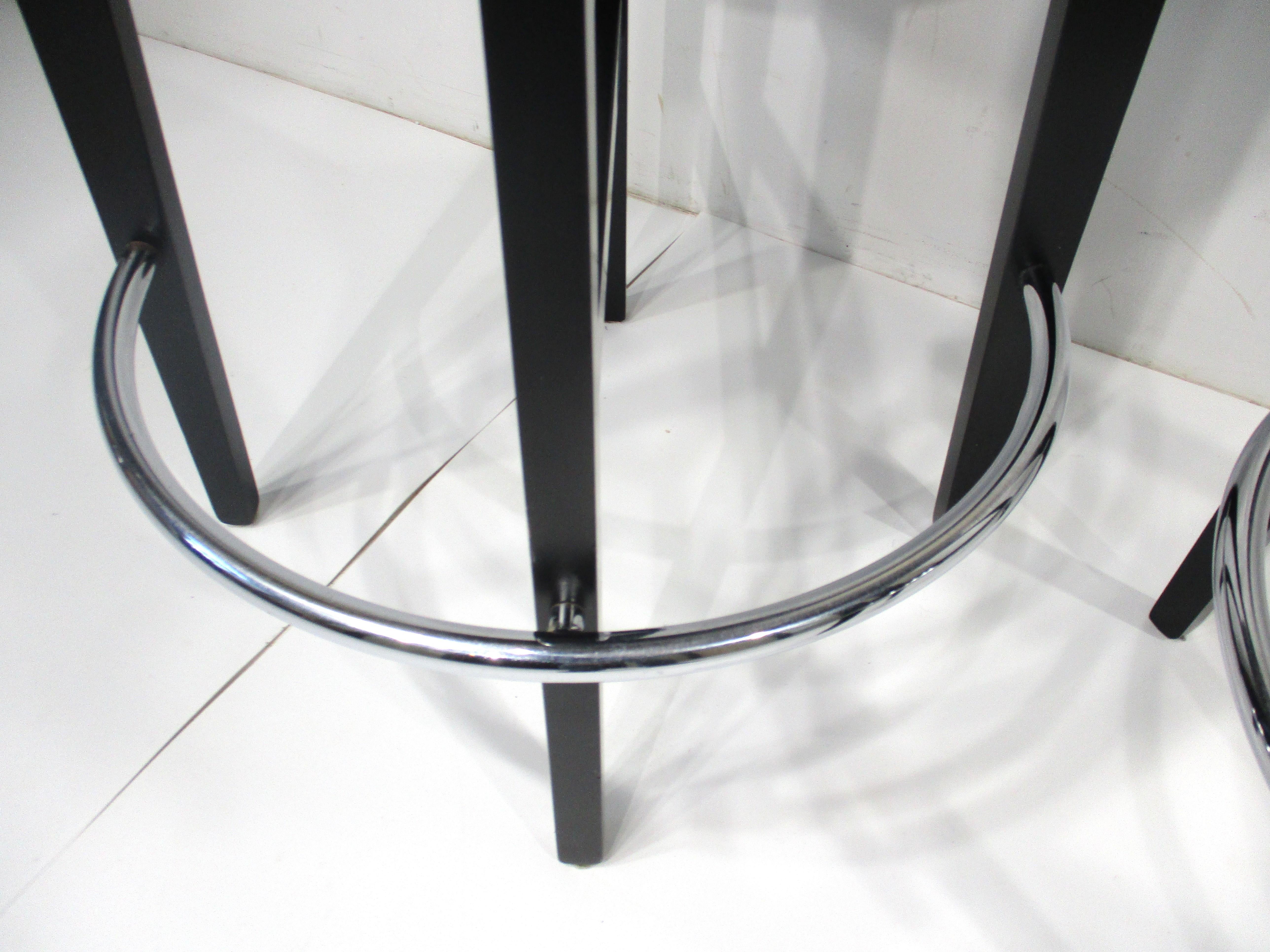 Bar / Counter Leather Wood Chrome Stools in the style of Leon Pace  For Sale 3