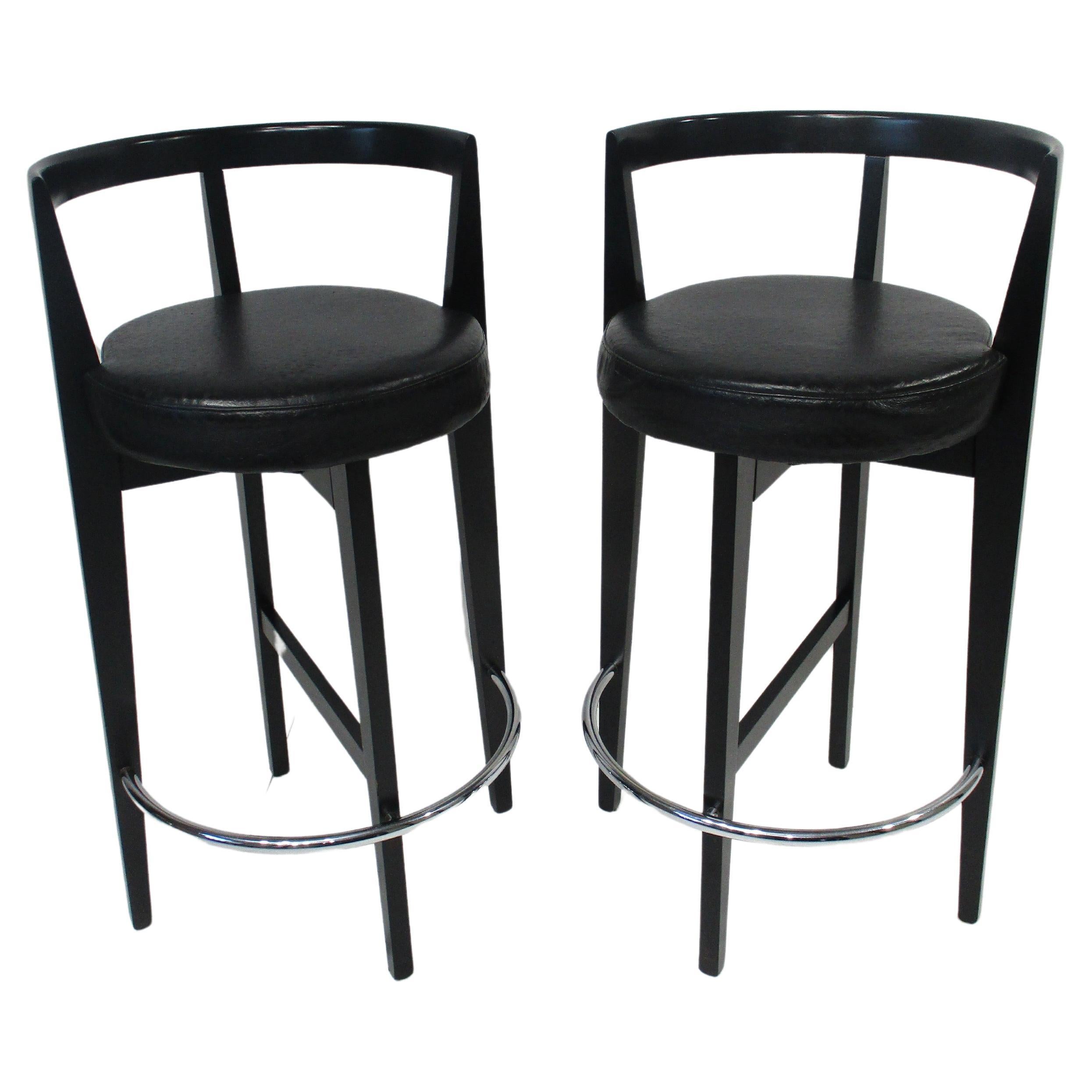 Bar / Counter Leather Wood Chrome Stools in the style of Leon Pace 