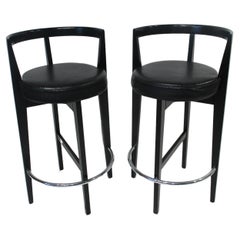 Bar / Counter Leather Wood Chrome Stools in the style of Leon Pace 