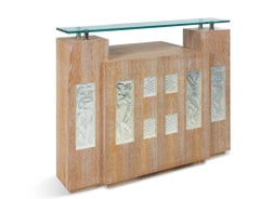 Bar d 'appartement made of LALIQUE decorative panels and ceruse oak