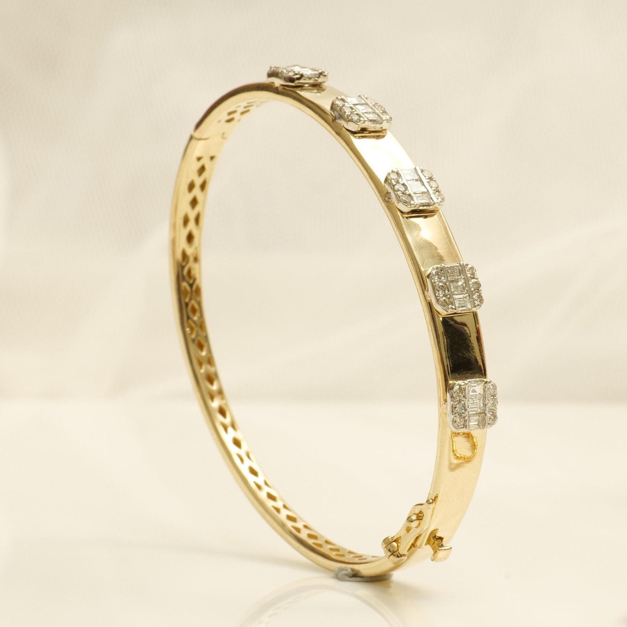 Bar Diamond Bangle Armband aus 14k massivem Gold (zertifiziert) (Rundschliff) im Angebot