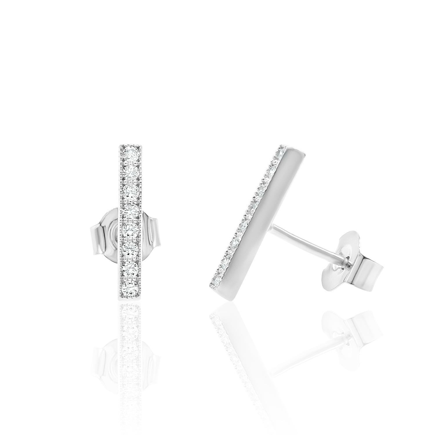 Bar-Diamant-Ohrringe mit Milgrain 14K Weiß-, Gelb- und Roségold (Künstler*in) im Angebot
