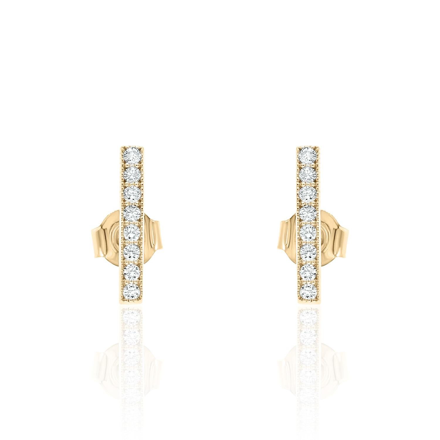 Bar-Diamant-Ohrringe mit Milgrain 14K Weiß-, Gelb- und Roségold (Rundschliff) im Angebot