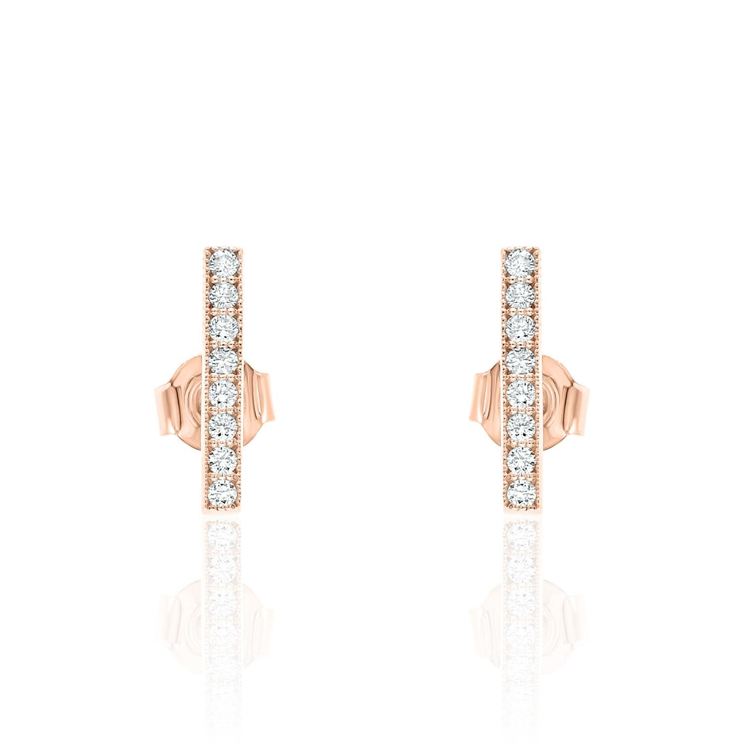 Bar-Diamant-Ohrringe mit Milgrain 14K Weiß-, Gelb- und Roségold für Damen oder Herren im Angebot