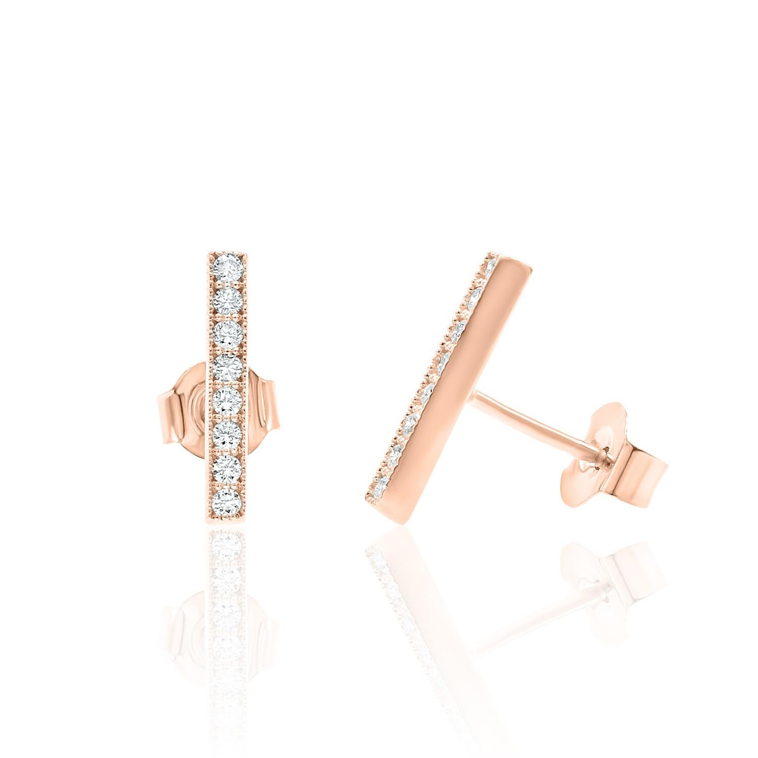 Bar-Diamant-Ohrringe mit Milgrain 14K Weiß-, Gelb- und Roségold im Angebot 1