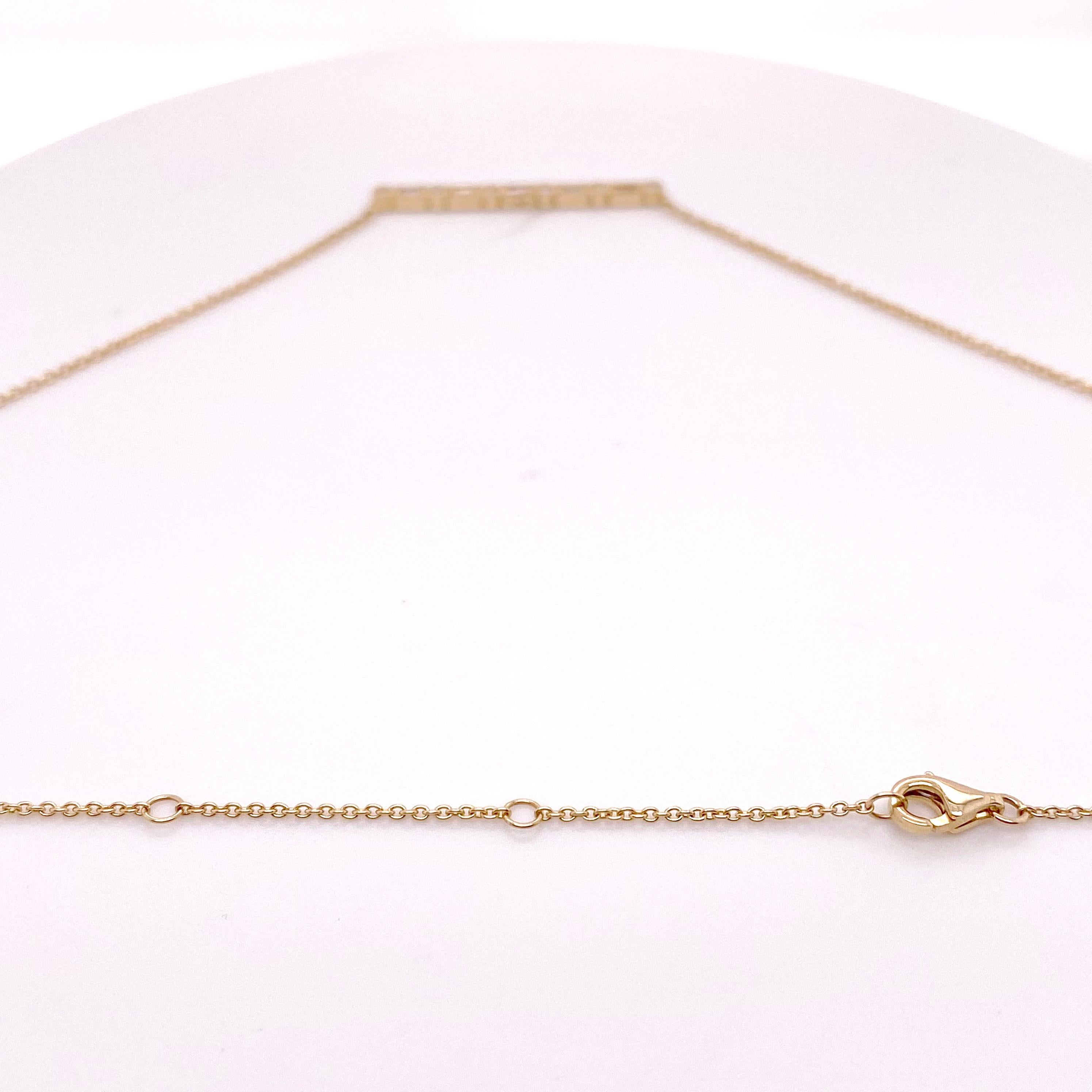 Diamond Bar Necklace, Baguette Diamonds and Round Diamonds Yellow Gold In New Condition For Sale In Austin, TX