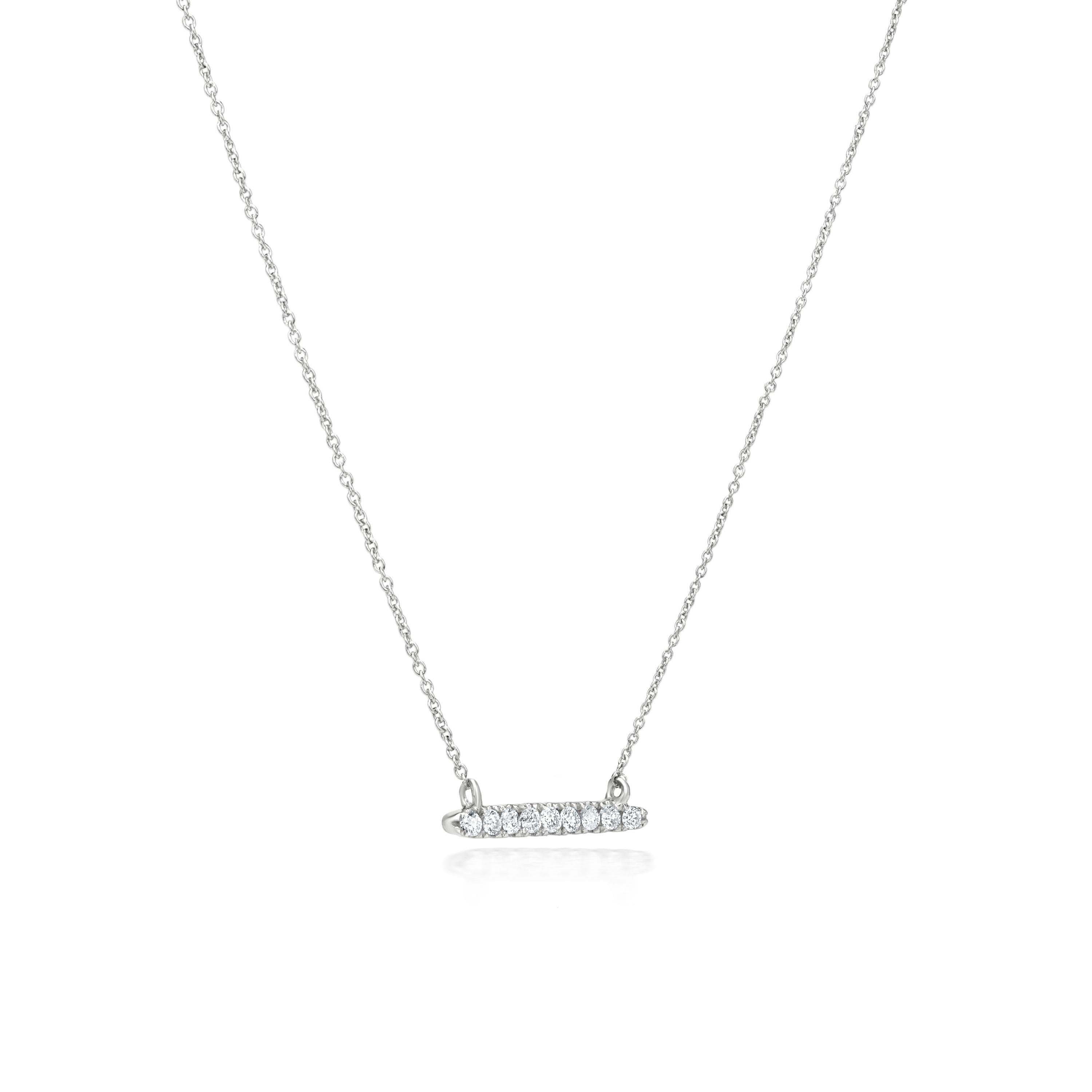 Round Cut Luxle Bar Diamond Pendant Necklace in 18K White Gold
