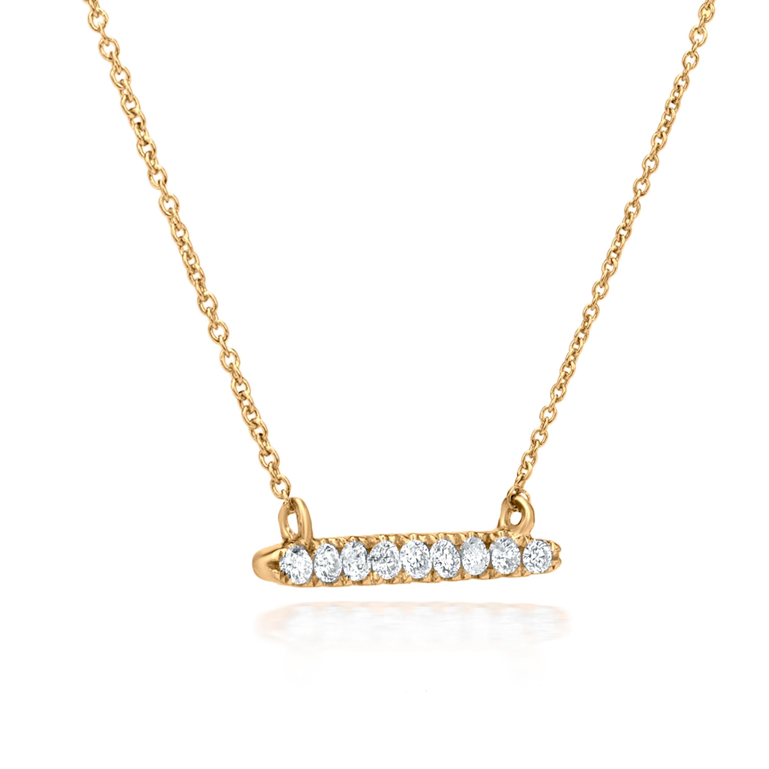 Contemporary Luxle  Bar Diamond Pendant Necklace in 18K Yellow Gold