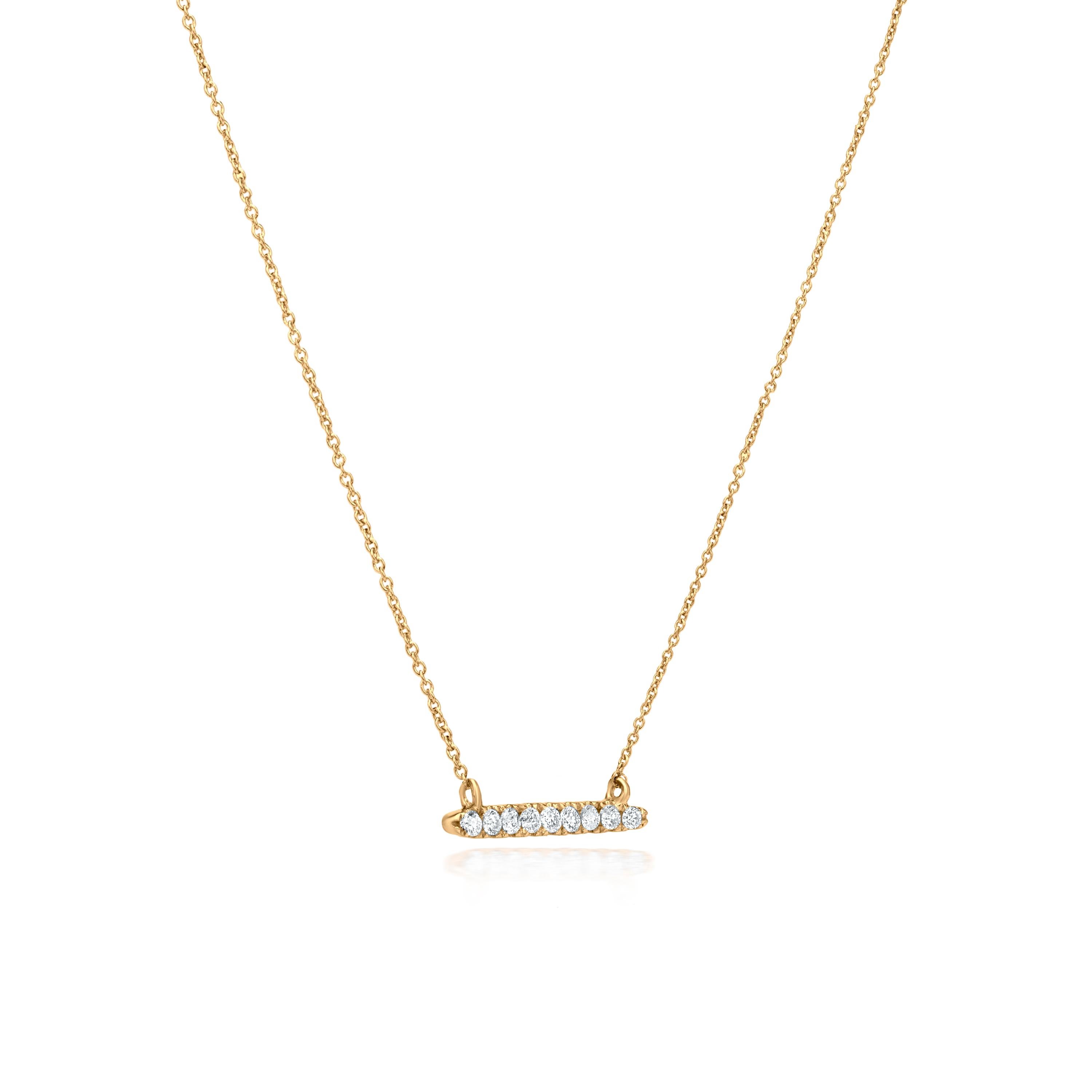 Round Cut Luxle  Bar Diamond Pendant Necklace in 18K Yellow Gold