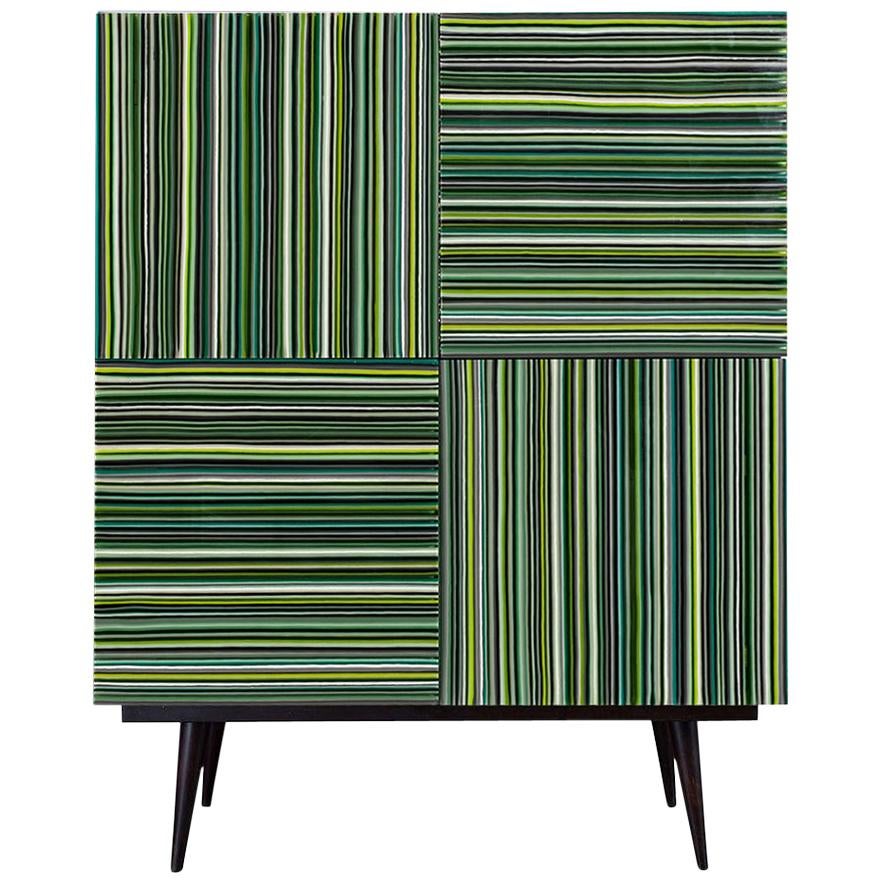 Bar Green Hues Multi-Color Barcode Glass Doors by Orfeo Quagliata For Sale