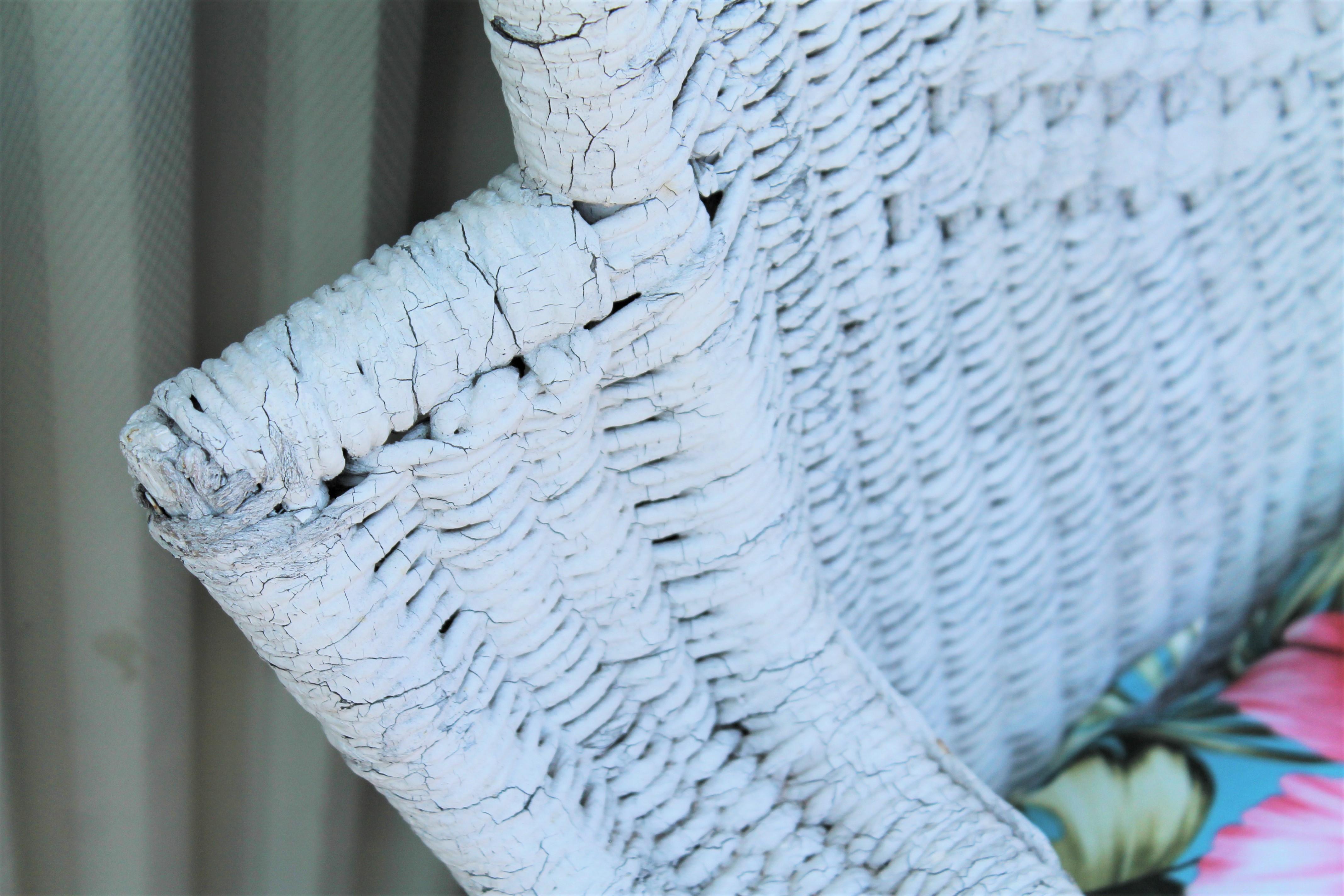 Bar Harbor Original White Painted Wicker Chair In Distressed Condition In Los Angeles, CA