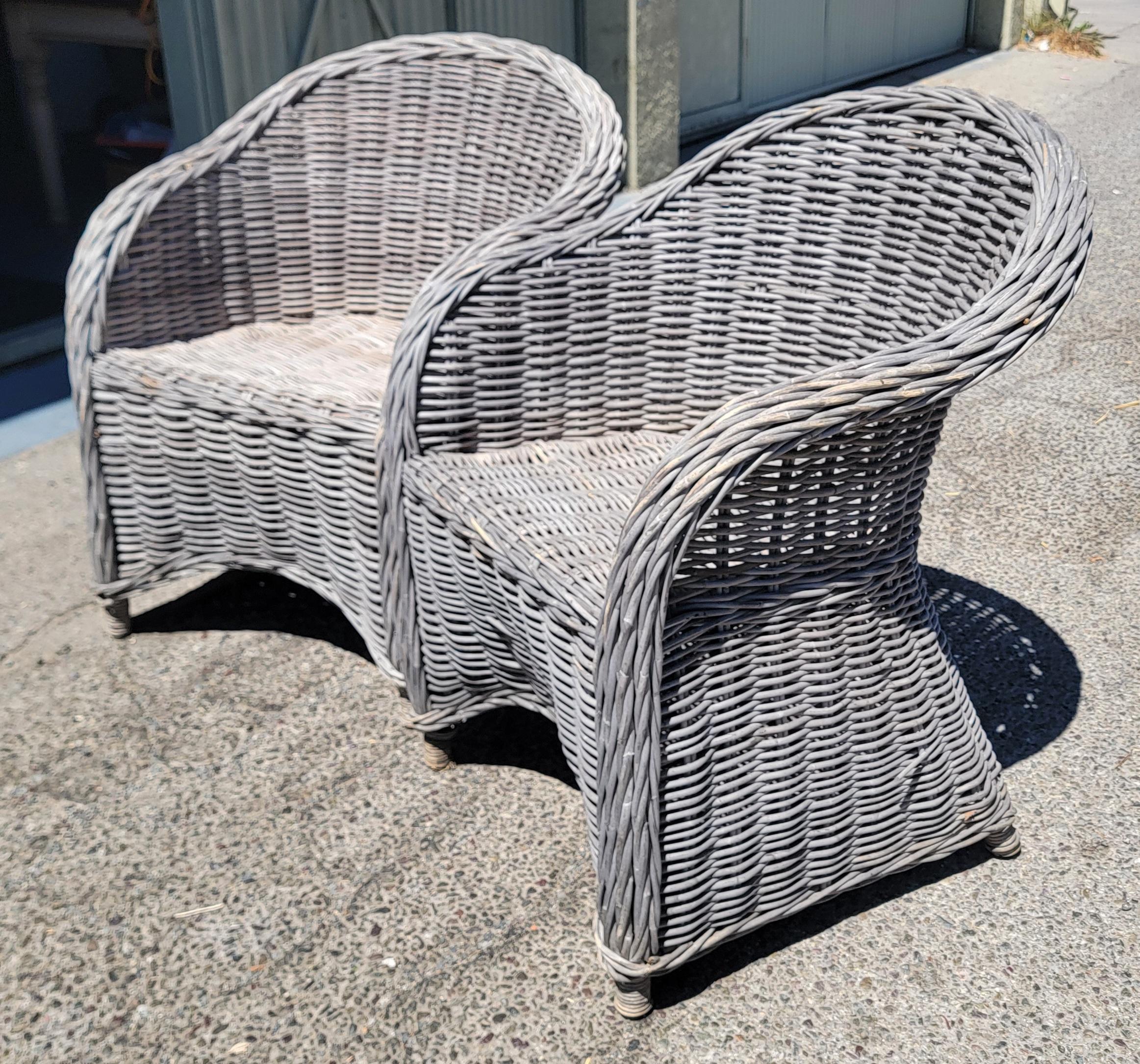 Hand-Painted Bar Harbor Style Wicker Chairs-Pair For Sale