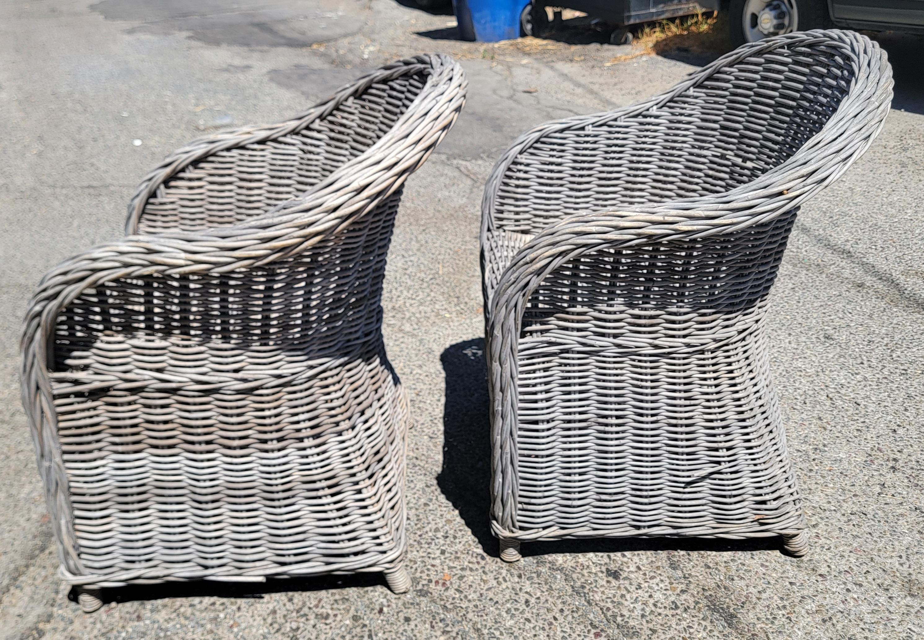 Bar Harbor Style Wicker Chairs-Pair In Good Condition For Sale In Los Angeles, CA