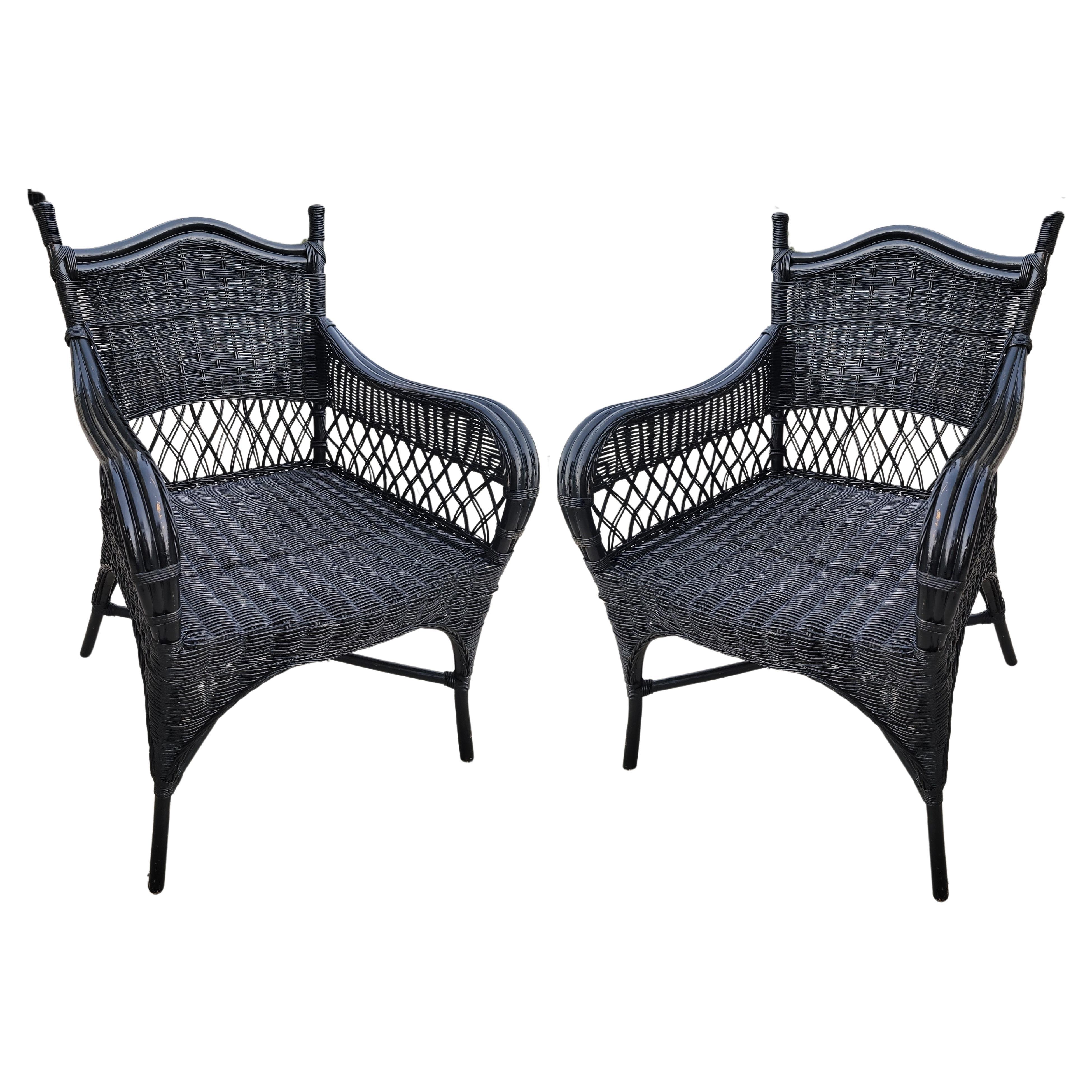 20th Century Bar Harbor Style Wicker Chairs -Pair For Sale